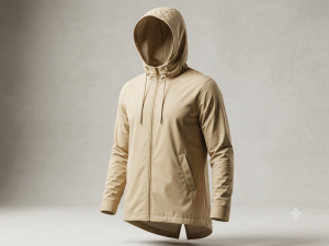 Hooded windbreaker, water repellent, Beige Color Long-Fit